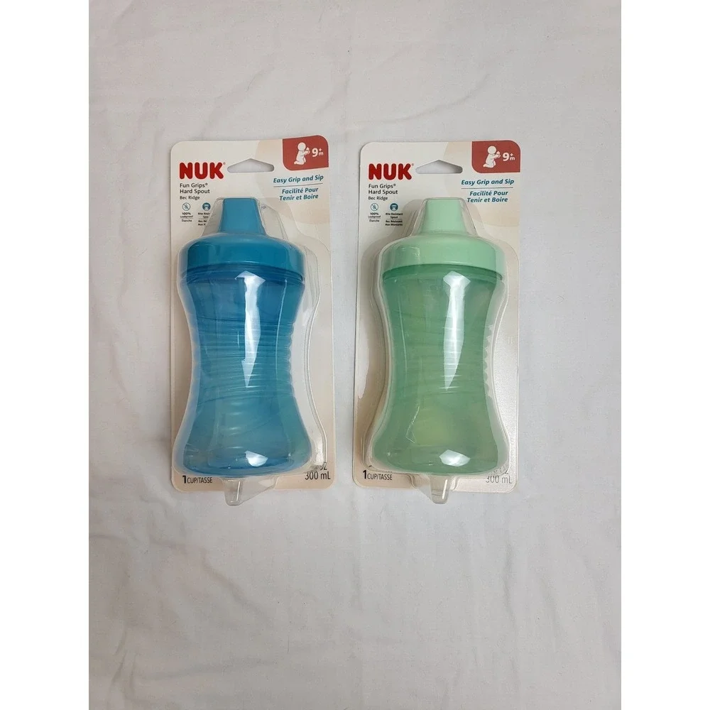 NUK Fun Grips Easy Grip and Sip Hard Spout Sippy Cup‎ 10 oz  Blue Green Lot of 2